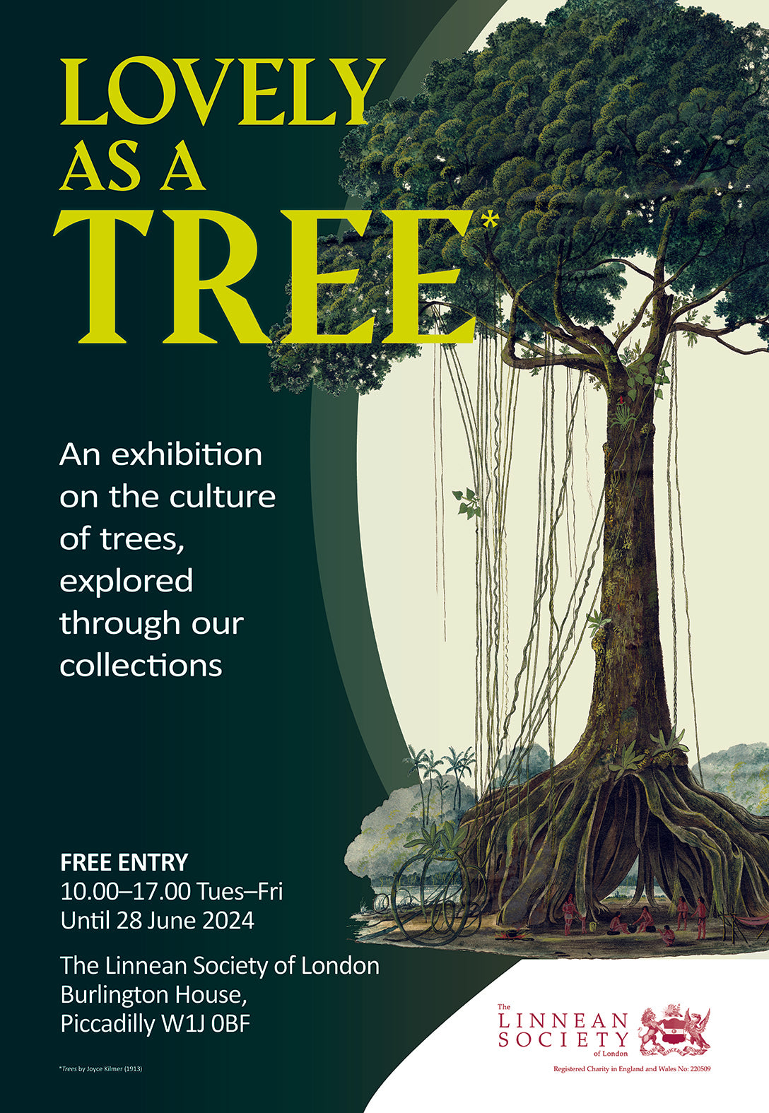 Exhibition poster for Lovely as a Tree at the Linnean Society of London