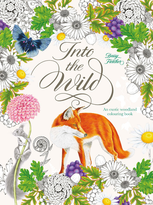 Into the Wild adult colouring book front cover with fox and plants