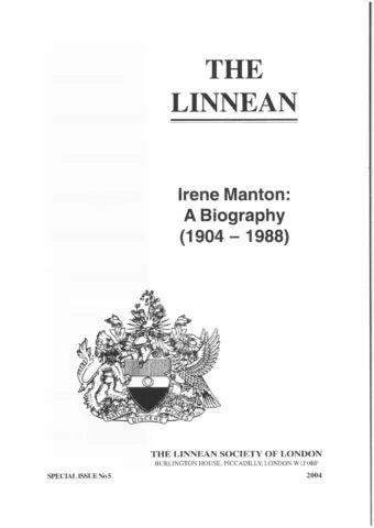 Linnean Society Special Issue 5 - Irene Manton
